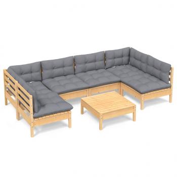 7-tlg. Garten-Lounge-Set mit Grauen Kissen Kiefer Massivholz