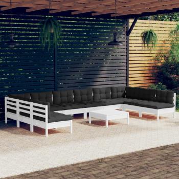 ARDEBO.de - 11-tlg. Garten-Lounge-Set mit Kissen Weiß Kiefer Massivholz