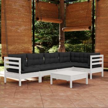 ARDEBO.de - 6-tlg. Garten-Lounge-Set mit Kissen Weiß Kiefernholz