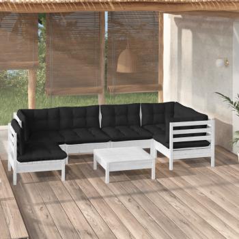 ARDEBO.de - 7-tlg. Garten-Lounge-Set mit Kissen Weiß Kiefernholz