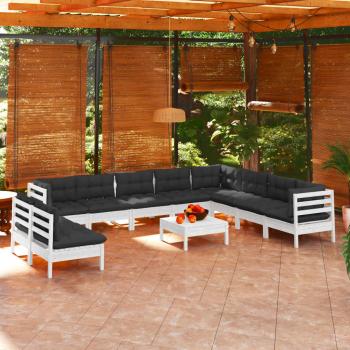 ARDEBO.de - 11-tlg. Garten-Lounge-Set mit Kissen Weiß Massivholz Kiefer