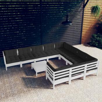 ARDEBO.de - 11-tlg. Garten-Lounge-Set mit Kissen Weiß Kiefernholz