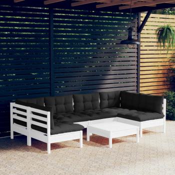 ARDEBO.de - 7-tlg. Garten-Lounge-Set mit Kissen Weiß Kiefer Massivholz