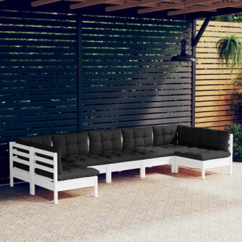 ARDEBO.de - 7-tlg. Garten-Lounge-Set mit Kissen Weiß Kiefer Massivholz