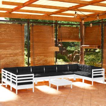 ARDEBO.de - 11-tlg. Garten-Lounge-Set mit Kissen Weiß Kiefernholz