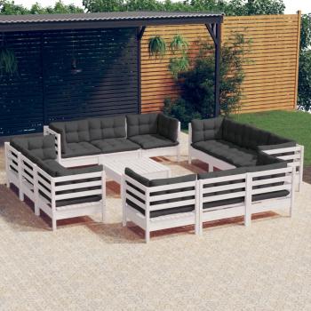 ARDEBO.de - 13-tlg. Garten-Lounge-Set mit Anthrazit Kissen Kiefernholz