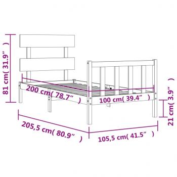 Massivholzbett mit Kopfteil Weiß 100x200 cm