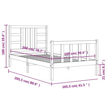 Massivholzbett mit Kopfteil 100x200 cm