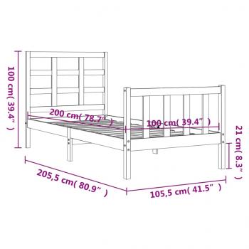 Massivholzbett mit Kopfteil 100x200 cm