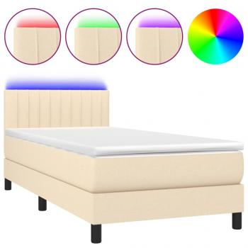 Boxspringbett mit Matratze & LED Creme 100x200 cm Stoff