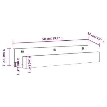 Wandregale 2 Stk. Schwarz 50x12x9 cm Massivholz Kiefer