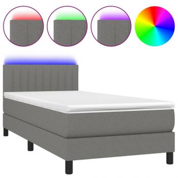 Boxspringbett mit Matratze & LED Dunkelgrau 90x190 cm Stoff