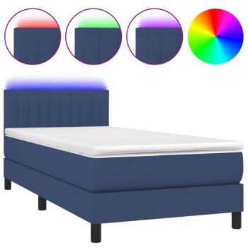 Boxspringbett mit Matratze & LED Blau 100x200 cm Stoff