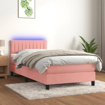 ARDEBO.de - Boxspringbett mit Matratze & LED Rosa 90x200 cm Samt