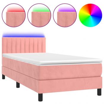 Boxspringbett mit Matratze & LED Rosa 90x200 cm Samt