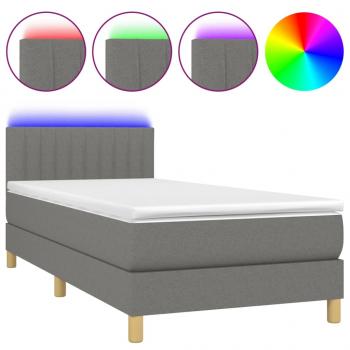 Boxspringbett mit Matratze & LED Dunkelgrau 90x190 cm Stoff