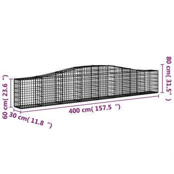 Gabionen mit Hochbogen 15 Stk. 400x30x60/80 cm Verzinktes Eisen