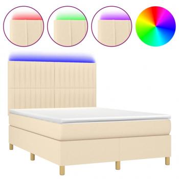 Boxspringbett mit Matratze & LED Creme 140x200 cm Stoff