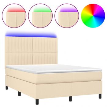 Boxspringbett mit Matratze & LED Creme 140x200 cm Stoff