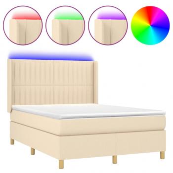 Boxspringbett mit Matratze & LED Creme 140x200 cm Stoff