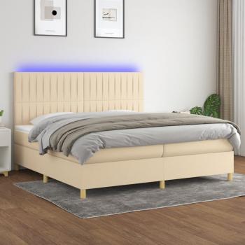 ARDEBO.de - Boxspringbett mit Matratze & LED Creme 200x200 cm Stoff