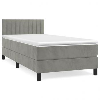 Boxspringbett mit Matratze Hellgrau 90x200 cm Samt