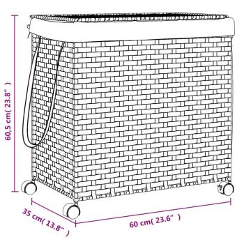 Wäschekorb mit Rollen 60x35x60,5 cm Rattan