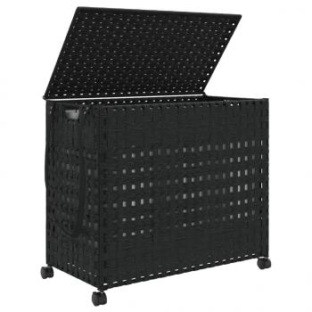 Wäschekorb mit Rollen Schwarz 66x35x60 cm Rattan