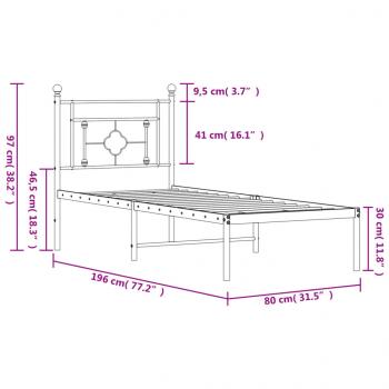 Bettgestell mit Kopfteil Metall Schwarz 75x190 cm