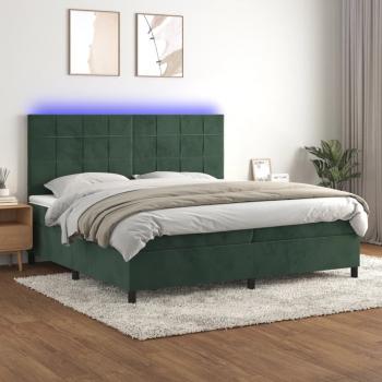 ARDEBO.de - Boxspringbett mit Matratze & LED Dunkelgrün 200x200 cm Samt