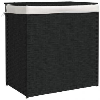 Wäschekorb mit 2 Fächern Schwarz 53x35x57 cm Poly Rattan