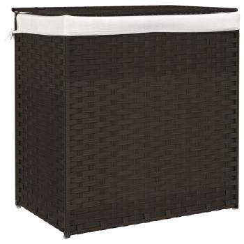 Wäschekorb mit 2 Fächern Dunkelbraun 53x35x57 cm Poly Rattan