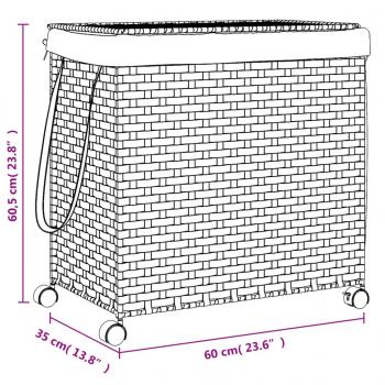 Wäschekorb mit Rollen Schwarz 60x35x60,5 cm Rattan