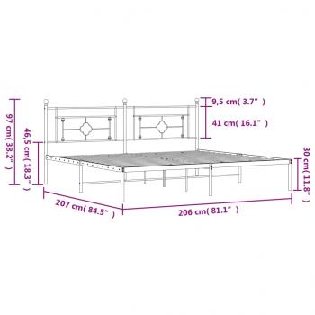 Bettgestell mit Kopfteil Metall Schwarz 200x200 cm