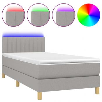 Boxspringbett mit Matratze & LED Hellgrau 80x200 cm Stoff