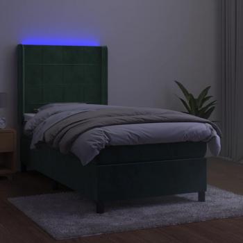 Boxspringbett mit Matratze & LED Dunkelgrün 100x200 cm Samt