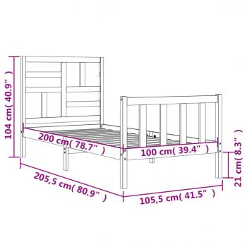 Massivholzbett mit Kopfteil 100x200 cm