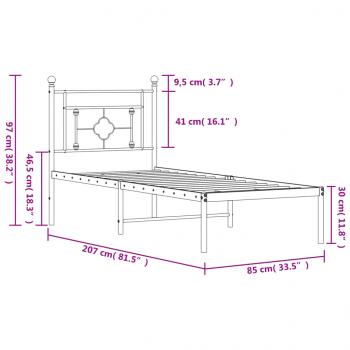 Bettgestell mit Kopfteil Metall Schwarz 80x200 cm