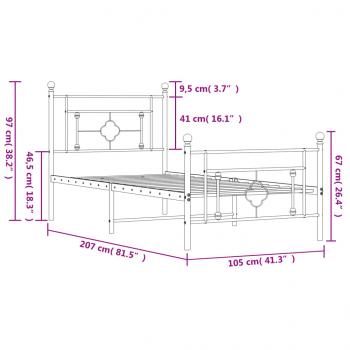 Bettgestell mit Kopf- und Fußteil Metall Weiß 100x200 cm