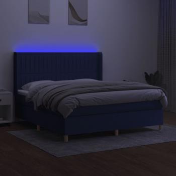 Boxspringbett mit Matratze & LED Blau 160x200 cm Stoff