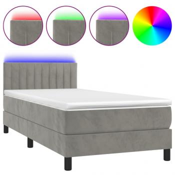 Boxspringbett mit Matratze & LED Hellgrau 90x190 cm Samt