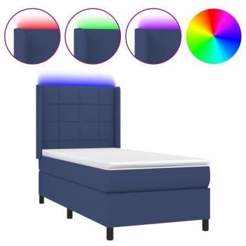 Boxspringbett mit Matratze & LED Blau 100x200 cm Stoff