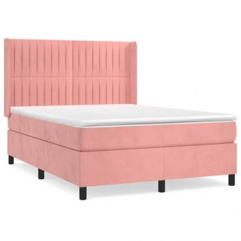 Boxspringbett mit Matratze Rosa 140x190 cm Samt