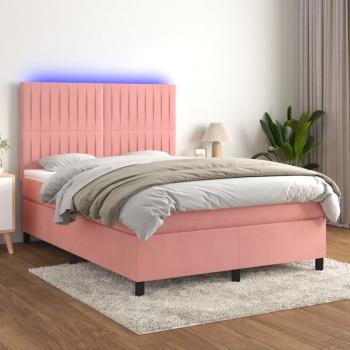 ARDEBO.de - Boxspringbett mit Matratze & LED Rosa 140x190 cm Samt