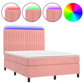 Boxspringbett mit Matratze & LED Rosa 140x190 cm Samt