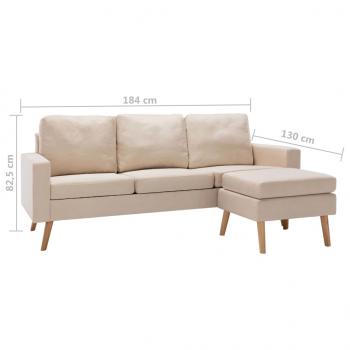 3-Sitzer-Sofa mit Hocker Creme Stoff