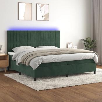 ARDEBO.de - Boxspringbett mit Matratze & LED Dunkelgrün 200x200 cm Samt