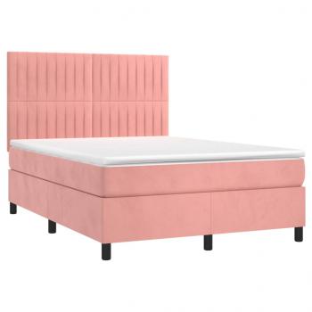 Boxspringbett mit Matratze & LED Rosa 140x200 cm Samt