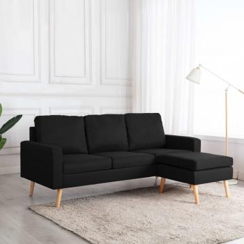 ARDEBO.de - 3-Sitzer-Sofa mit Hocker Schwarz Stoff