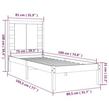 Massivholzbett Weiß 75x190 cm